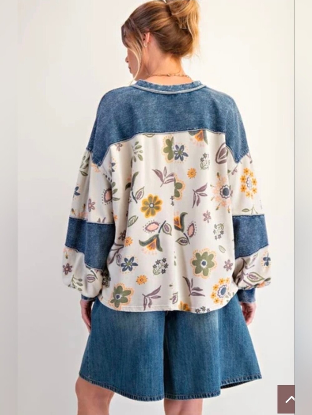 NEW!! Easel Floral Print Mineral Washed Henley Top in Ecru, Sz Medium, NWT - Picture 5 of 6
